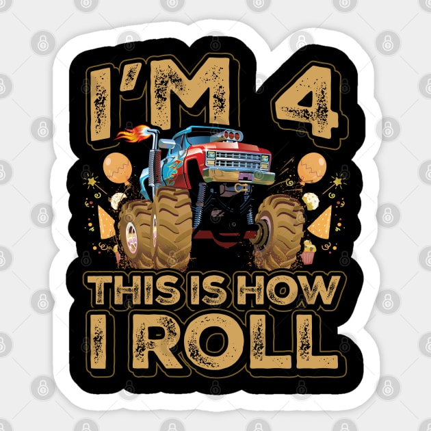 4 Year Old Boy Toddler Monster Truck Party 4th Birthday Sticker by aneisha